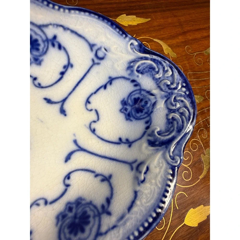 Antique W.H. Grindley Beaufort Flow Blue Dish • Oval Vanity Tray